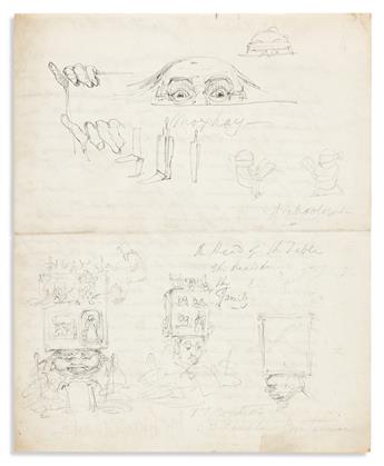 CRUIKSHANK, GEORGE. Autograph Letter Signed, GeoCruikshank, with two small graphite drawings, on the verso.